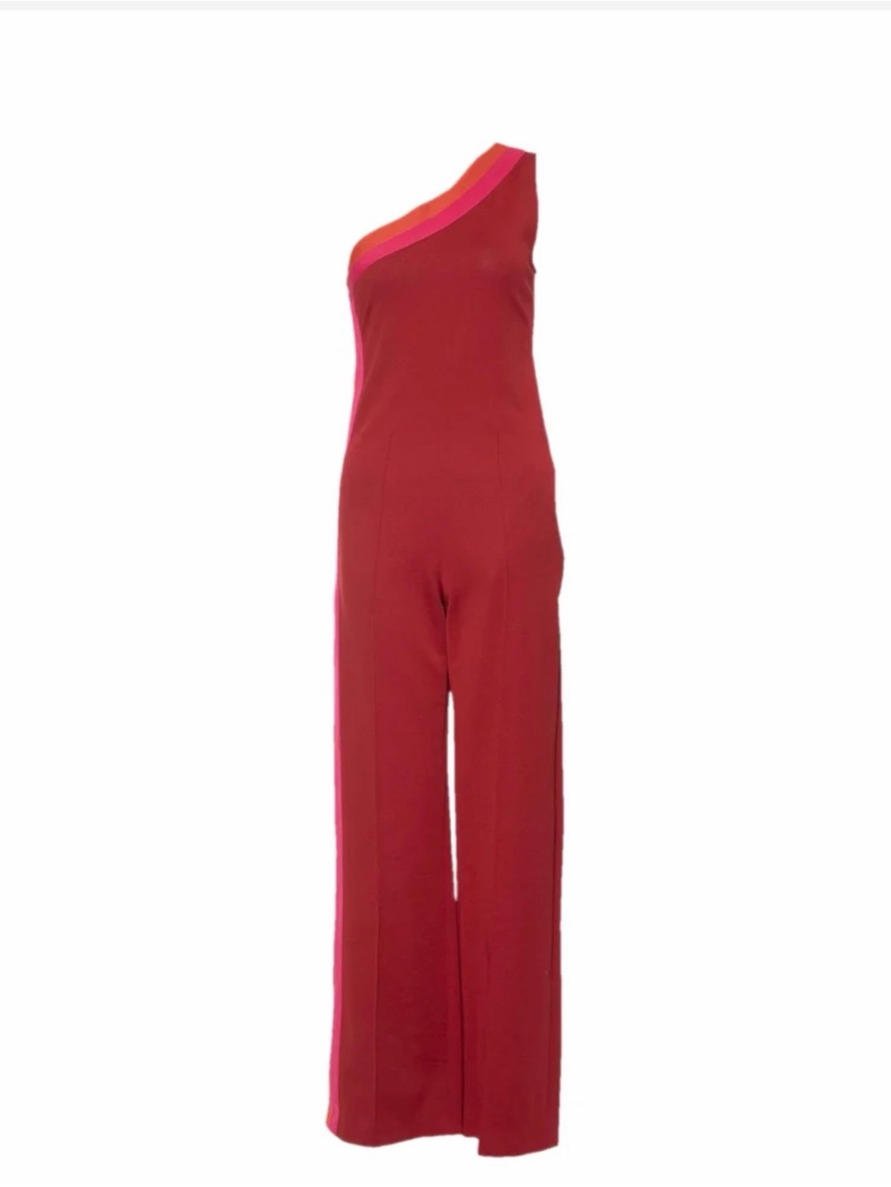 Golden Goose Red One-Shoulder Jumpsuit with pink-orange Stripe
